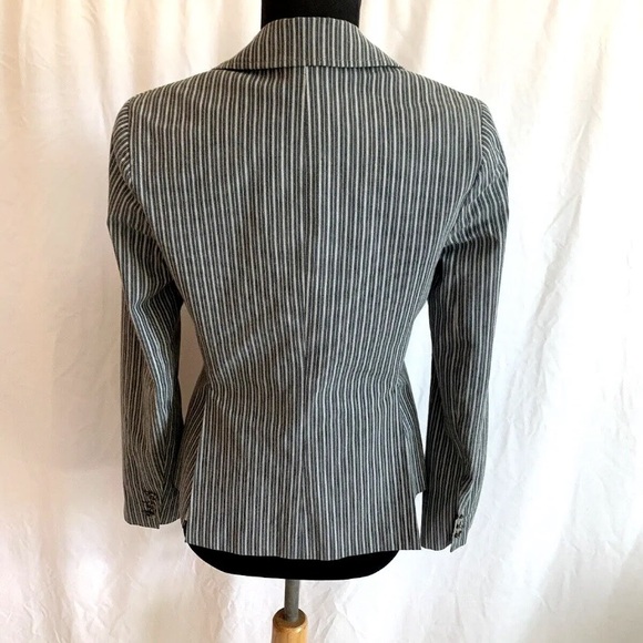 Theory Steel Blue Cotton Blend Striped Blazer - Size 8 Medium - Picture 4 of 5